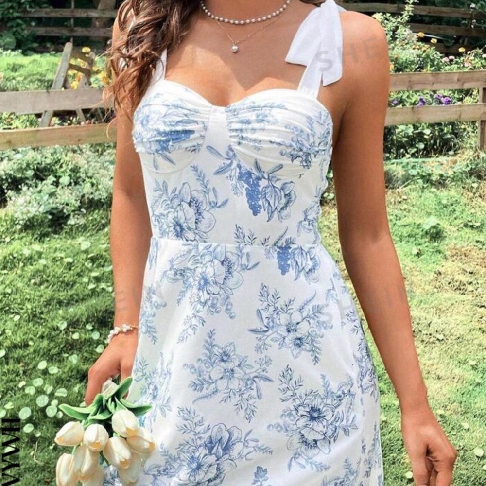 Blue and White Midi Sundress for Wedding Guest, Casual, Resort Wear Small NWOT